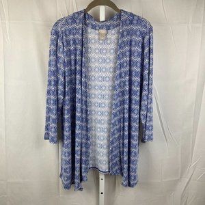 Chico's Travelers Blue & White Geometric Print Layering Cardigan Size 2‎ (12/14)